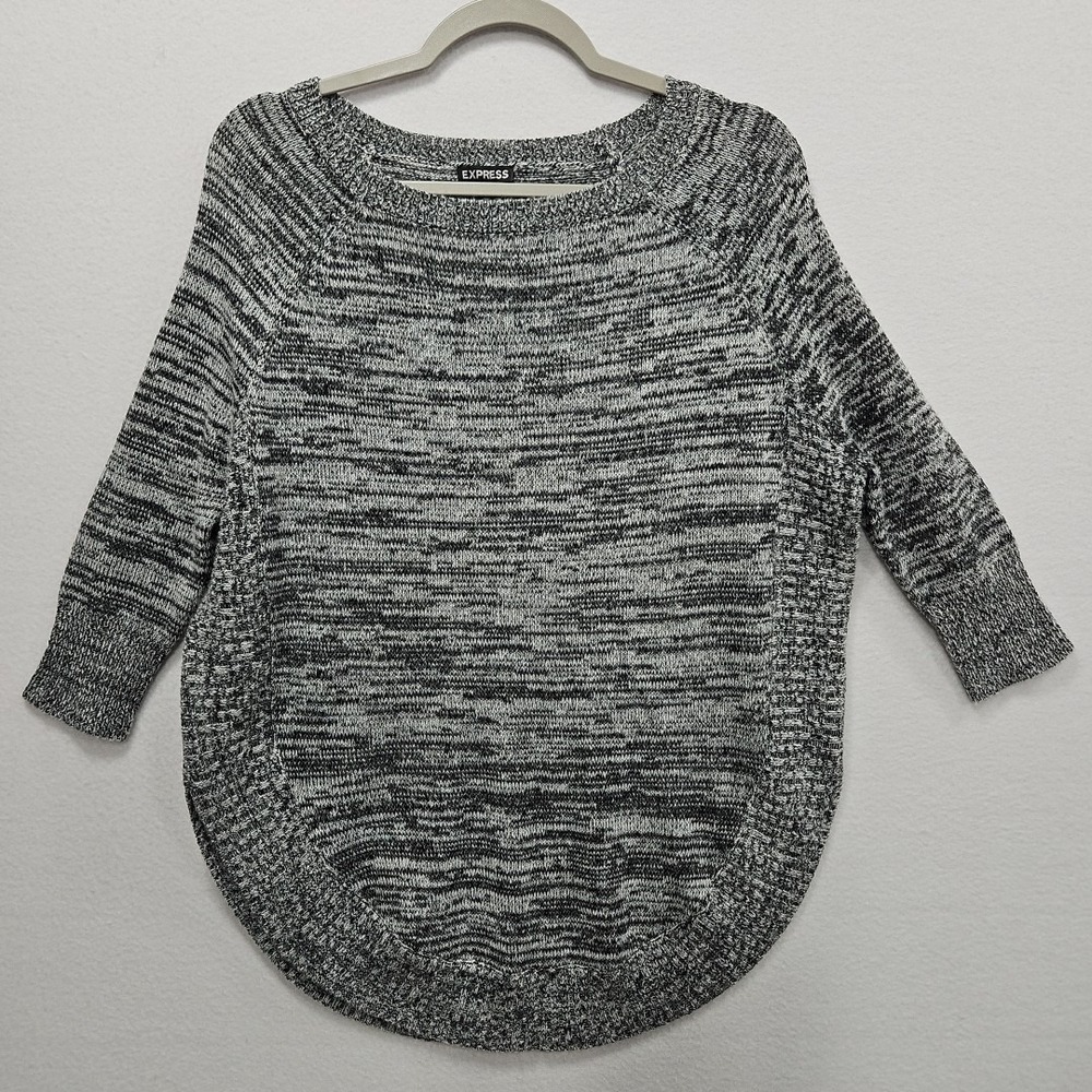 Express Sweater Womens XS Gray Black Wool Mohair Blend Crew Neck 3/4 Sleeve